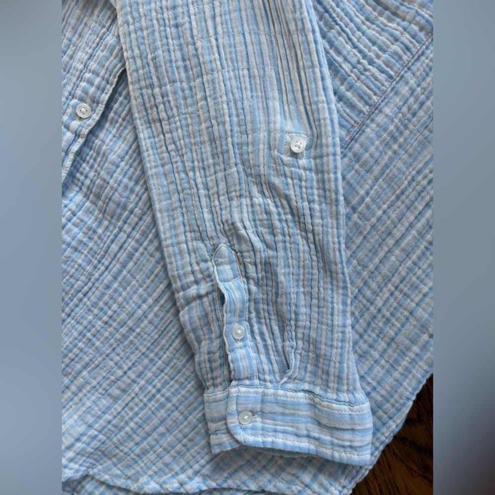 Time and Tru Womens  Cotton Gauze Button Up Shirt Blue Stripe Muslin Crinkle XXL - Picture 3 of 10